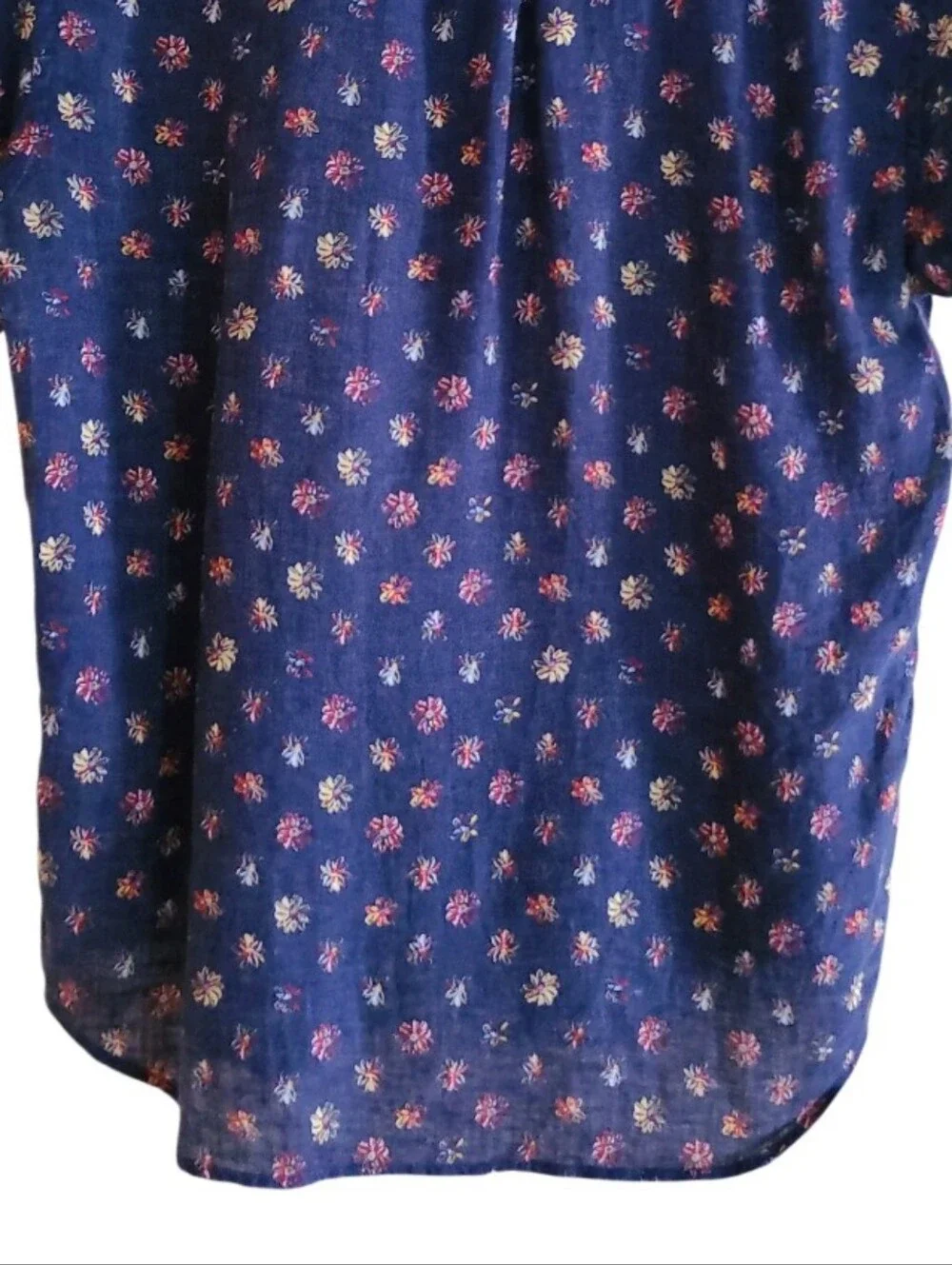 J.Crew X Albini Fabrics Italian 100% Linen Short-Sleeve Shirt Navy Blue Floral